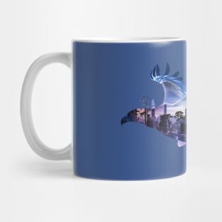 Flying eagle and night city double exposure Mug